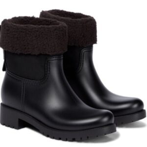 SEE BY CHLOE Womens Black Faux Shearling Block Heel Rain Boots Size 9